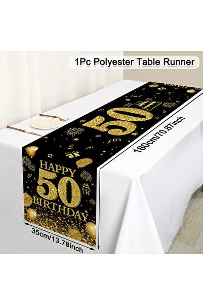 Choice 50 Black Gold Happy Birthday Table Runner Table Cover 18 30 40 50 60 7...