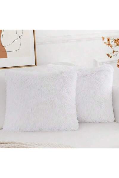 Choice5 42x42cm white Pack of 2 Luxury Faux Fur Throw Pillow Cover Deluxe Dec...