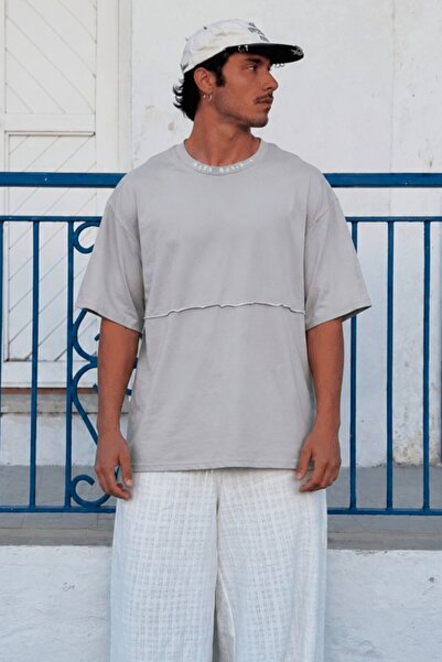 Madmext Tricou cu imprimeu supradimensionat gri pentru bărbați 5250