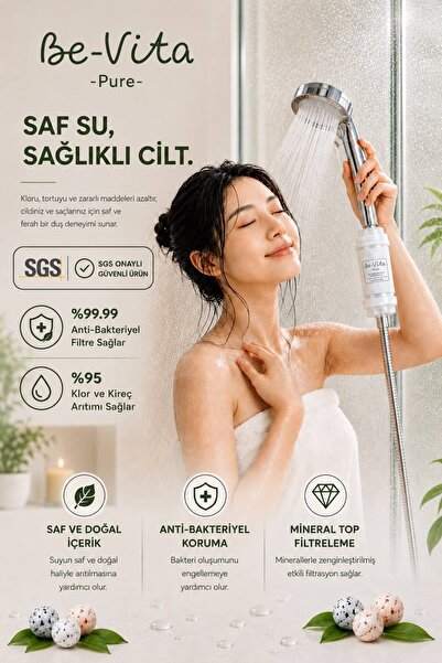 Be-Vita Pure Duş Filtresi - Saç Dökülme Karşıtı, Cilt Besleyici Klor ve Kireç Arıtıcı Duş Filtresi