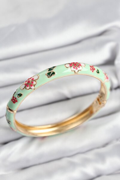 Inure Jewelry Mineli Brass Water Green Flower Motif Gold Women's Handcuffs
