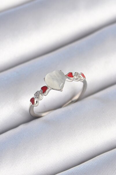 Inure Jewelry Brass Silver Color White Enameled Heart Model Zircon Stone Deta...