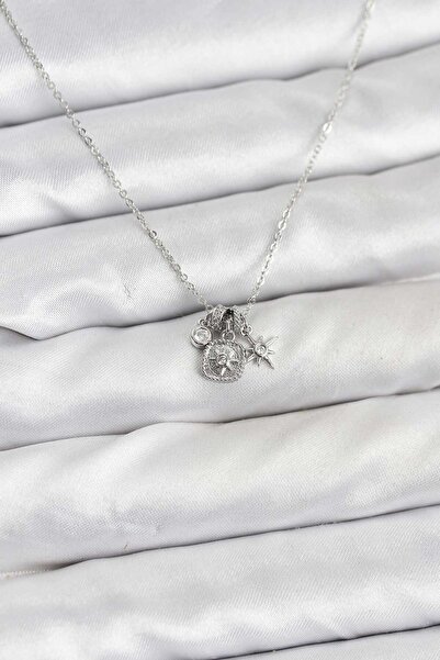 Inure Jewelry Brass Silver Color Minimal Charm Women's Necklace