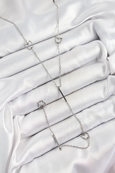 Inure Jewelry قلادة نسائية من الفولاذ 316L على شكل فراشة Y موديل فضي اللون