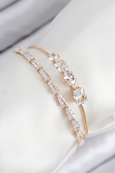 Inure Jewelry سوار نسائي من حجر الزركون النحاسي موديل Waterway لون ذهبي