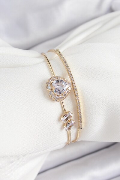 Inure Jewelry Brass Gold Color Heart Zircon Stone Women's Bracelet
