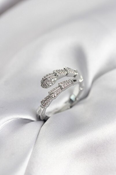 Inure Jewelry خاتم نسائي فضي اللون مرصع بحجر الزركون على شكل ثعبان