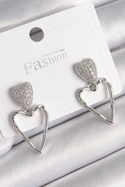 Inure Jewelry Brass Silver Color Zircon Stone Heart Model Women's Earrings