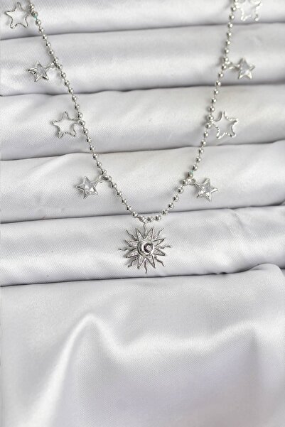 Inure Jewelry قلادة نسائية من النحاس الفضي اللون على شكل الشمس