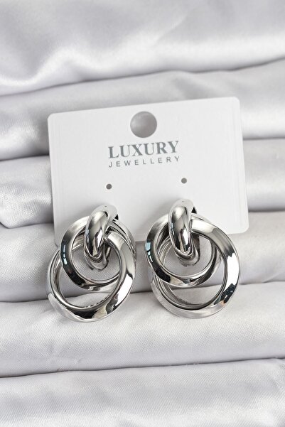 Inure Jewelry أقراط فضية اللون على شكل حلقة نحاسية للنساء