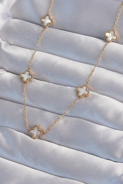 Inure Jewelry 316L Steel Gold Color Minimal White Pearlescent Clover Necklace
