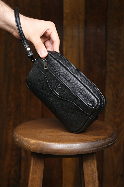 Men's Black Luxury Hand and Bracelet Portfolio Handbag with Belt