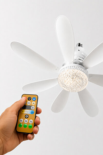 Beyhekim Hırdavat Kristal LED Tavan Vantilatörü Kumandalı E27 Duy – 3 Kademel...