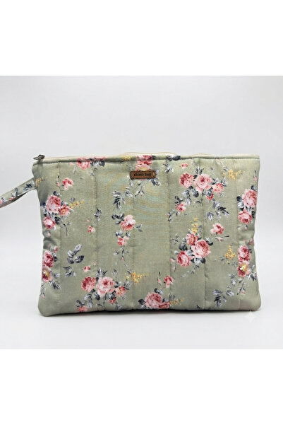 Elisss Design Yeşil Çiçek Desenli Macbook Ipad Tablet Laptop Taşıma Çantası D...