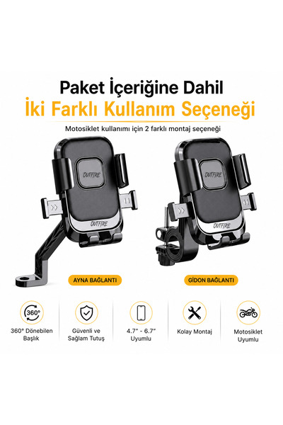 outfire Motosiklet,Bisiklet ,Scooter İçin 360 Derece Dönebilen Gidon ve  Ayna...