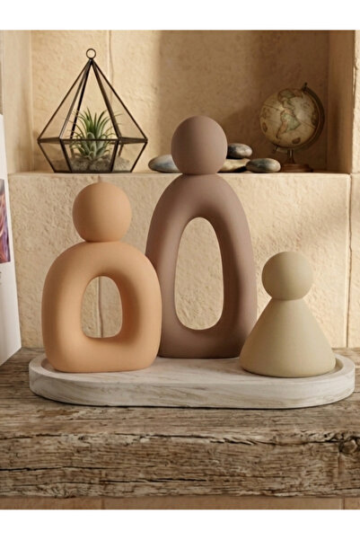 LUNİVAA HOME 4'lü Dekoratif Aile Büstü Biblo Seti & Mermer Desen Oval Tepsi –...