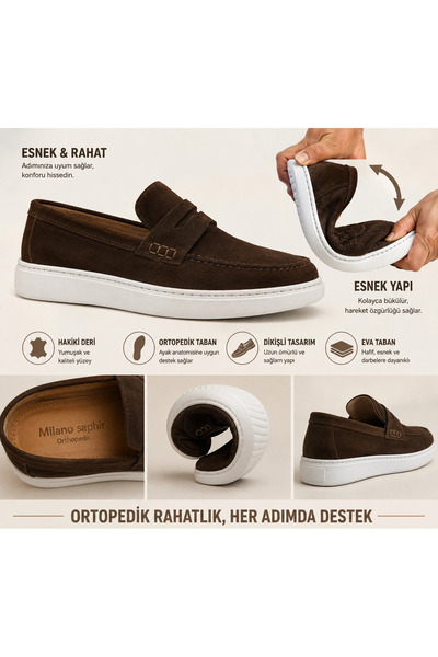 Milano Saphir LOAFER HAKİKİ SÜET DERİ KAHVERENGİ DİKİŞLİ EVA TABAN
