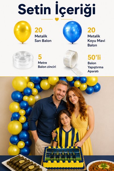 Parti dolabı مجموعة بالونات عيد الميلاد باللون الأصفر والأزرق الداكن مكونة من 40 قطعة مع مجموعة بالونات معدنية باللون الأزرق الداكن للحفلات