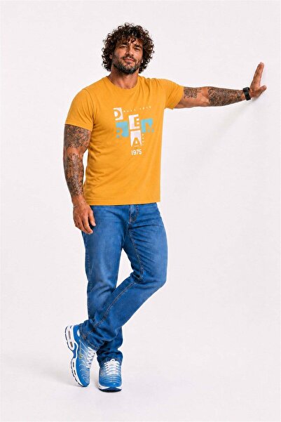 Starbattal Men's Oversized Crew Neck T-Shirt Dream 25183 Mustard