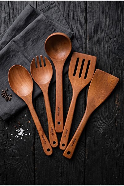 Öz Ahşap 5-Piece 'Pro' Dark Bamboo Non-Stick (Color Does Not Change) Easy-to-...