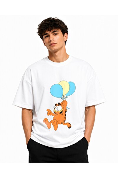 Inscriptie Tricou Unisex Bumbac Premium Casual " Garfield cu baloane "