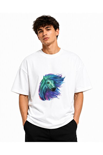 Inscriptie Tricou Unisex Bumbac Premium Casual " Watercolor horses "