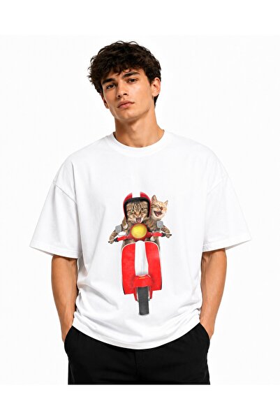 Inscriptie Tricou Unisex Bumbac Premium Casual " Pisici pe scuter "