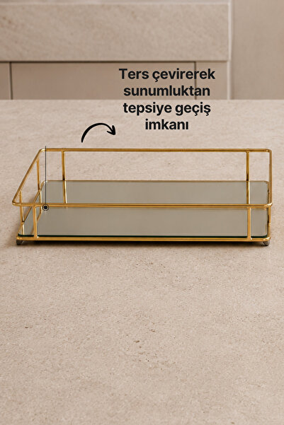 mba decor metal bending art Prisma Model Gold Aynalı Sunum Tepsisi – İkili Set | Dekoratif & Şık Sunum 30x15cm