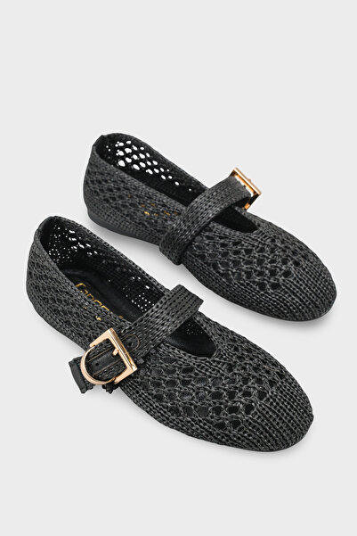 Capone Outfitters Dannie Hand Knitted Straw Leather Lined Women's Ballerinas