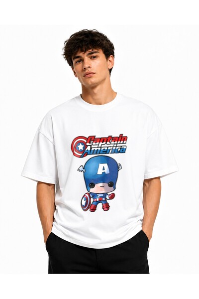 Inscriptie Tricou Unisex Bumbac Premium Casual " Captain America - Cartoon "