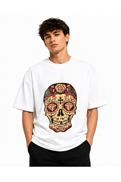 Inscriptie Tricou Unisex Bumbac Premium Casual " Black and red sugar skull "