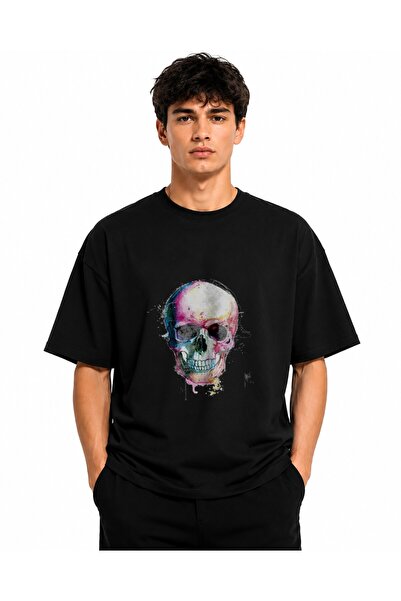 Inscriptie Ουνισέξ Βαμβακερό T-shirt Υψηλής Ποιότητας  "Πολύχρωμο κρανίο "