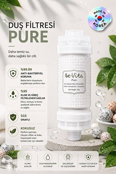 Be-Vita Pure Duş Filtresi - Saç Dökülme Karşıtı, Cilt Besleyici Klor ve Kireç...