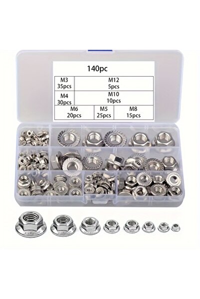 Choice 140pcs 140pcs Flange Nut Hexagon Fastening Nut Anti-Slip Tooth Flange ...