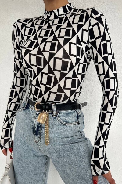 Modamorfo Mixed Pattern Half-Turtleneck Blouse -Overall