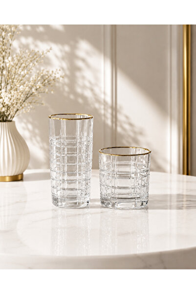 Şahika kristal Set of 12 Betül Gold Water and Soft Drink Glasses