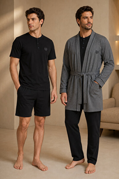 Loule Men's 100% Cotton Combed Cotton 5-Piece Boxed Robe - Summer & Winter Pa...