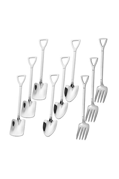 Choice S silver 9pcs Stainless Steel Square Spade Fork Pointed Shovel Dessert...