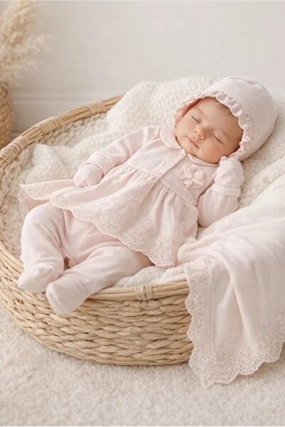Pugi Baby KIZ BEBEK HASTANE ÇIKIŞI 0-3 AY İNCİLİ DOKUMA 5Lİ SET ÖZEL TASARIM
