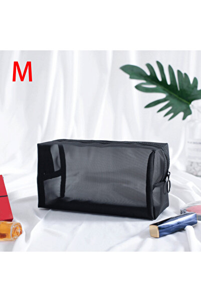 Choice M 1PC Travel Black Mesh Cosmetic Bag Zipper Makeup Bag For Women Wash ...