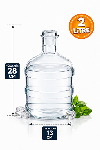 Arkhelais Sürahi Cam Damacana - 2 Litre - Şeffaf - Kırılmaya Dayanıklı - Kalı...
