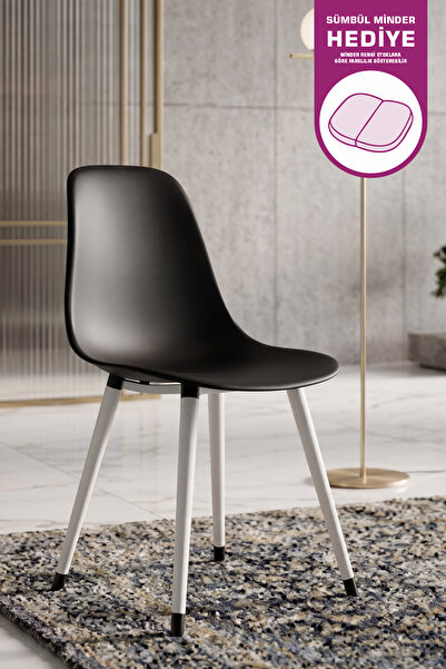 VİLİNZE Eames Beyaz Ahşap Ayak Plastik Siyah Sandalye