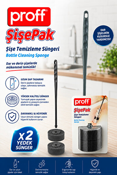 Proff Şişepak Şişe Temizleme Süngeri (1 Plastik Aparat Ve 2 Yedek Sünger)