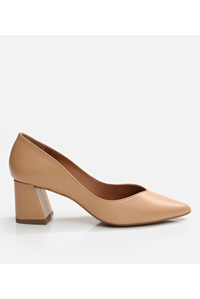 Hotiç Genuine Leather Camel Women's Thick Heel