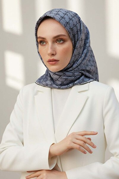 Vissona 100% حرير تويل بنمط هندسي أسود - رمادي اللون 90x90 وشاح طريقة الخياطة...