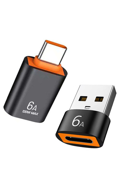 choice2 Black 2PCS 6A USB To Type C OTG Adapter 120W USB-C Male To Type-c Fem...
