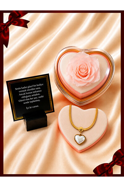 Aroma Hediye Italian Pearl Heart Necklace in a Pink Rose Heart Box – Romantic...