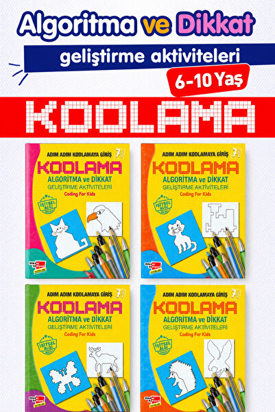 Dikkat Atölyesi Yayınları Algoritma Temelli Adım Adım Kodlama 4 Lü Set Roboti...