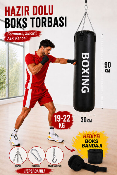 Spor Byfit Boxing 90 Cm Yetişkin Model Hazır Dolu Boks Torbası ve Zinciri - H...
