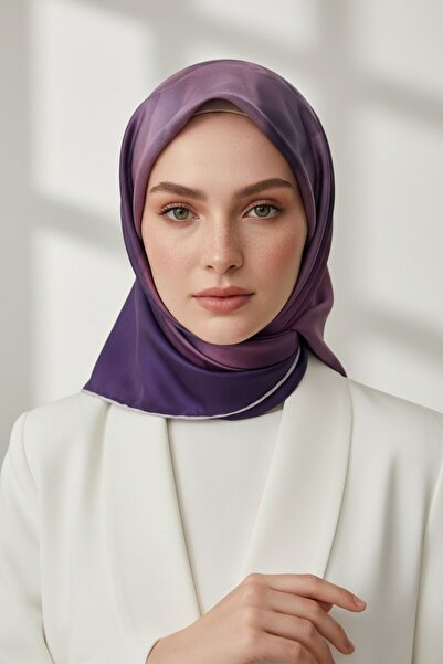 Vissona %100 Twill İpek Gül Desenli Gül Kurusu - Mürdüm Renkli 90x90 Eşarp Di...